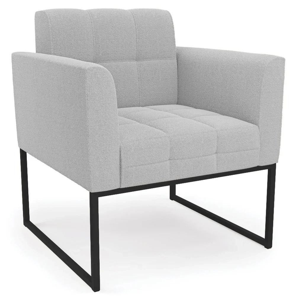 Poltrona Para Sala Base Industrial Preto Ana Boucle Cinza - Ibiza