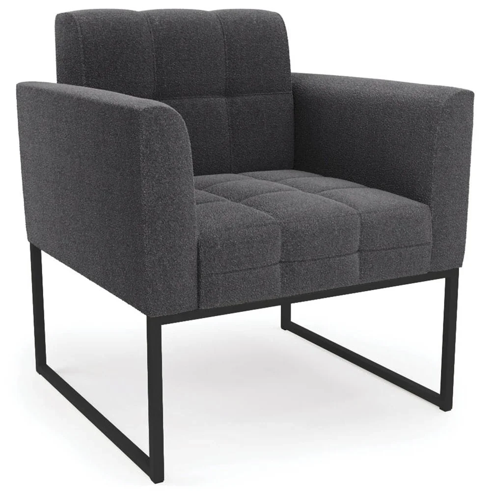 Poltrona Para Sala Base Industrial Preto Ana Boucle Grafite - Ibiza