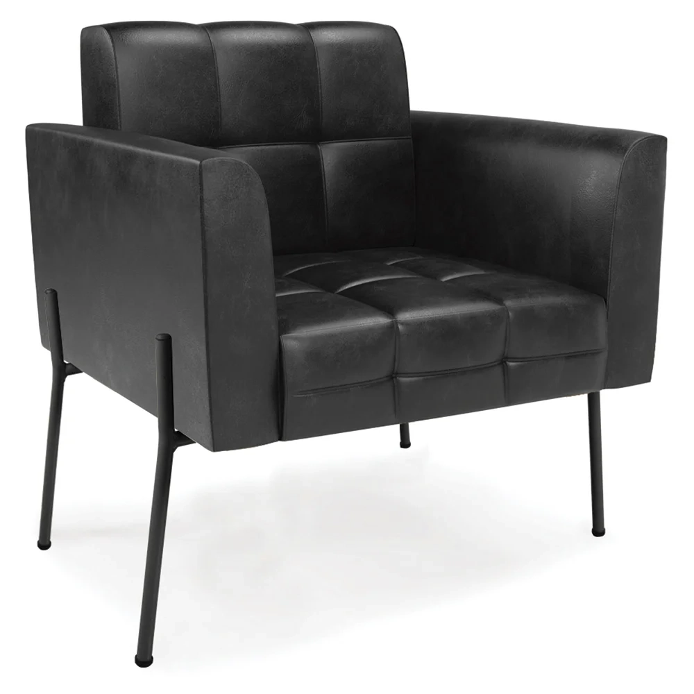 Poltrona Para Sala Pés Metálicos Preto Ana Sintético PU Preto - Ibiza