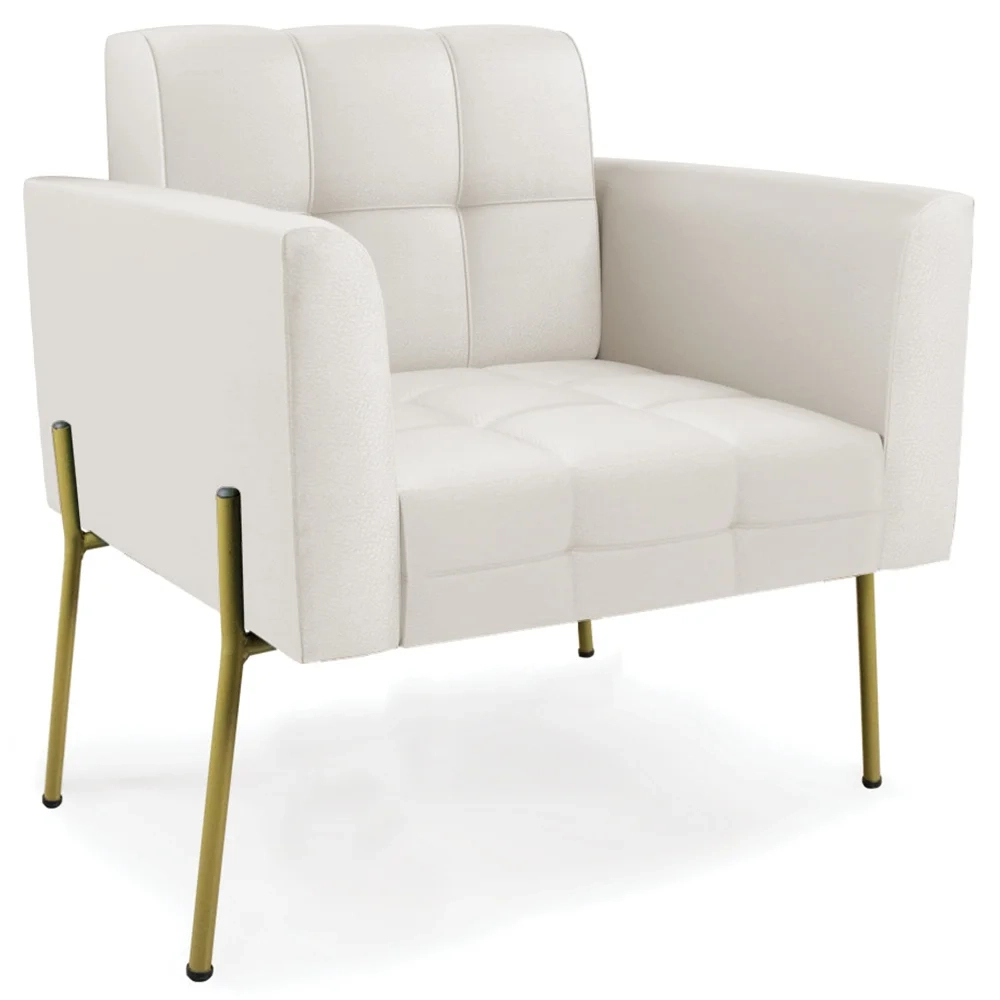 Poltrona Para Sala Pés Metálicos Dourado Ana Sintético Bege - Ibiza