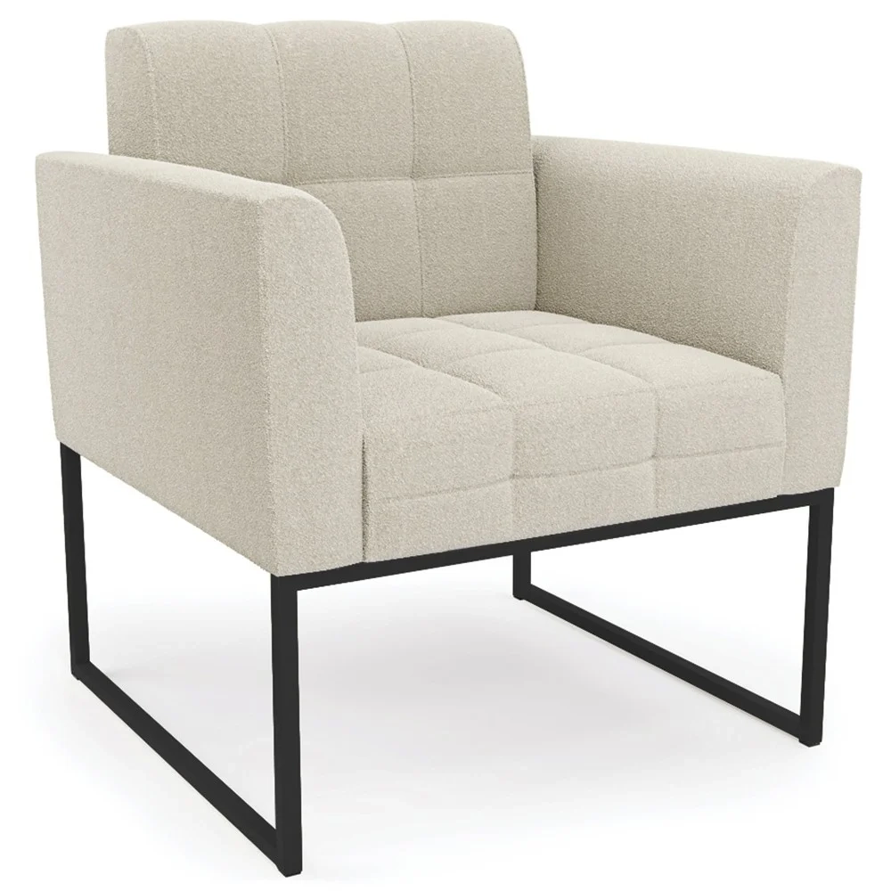 Poltrona Para Sala Base Industrial Preto Ana Boucle Bege - Ibiza