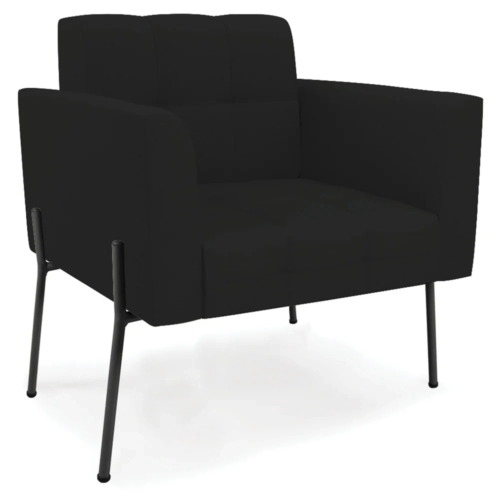 Poltrona Para Sala Pés Metálicos Preto Ana Linho Preto - Ibiza