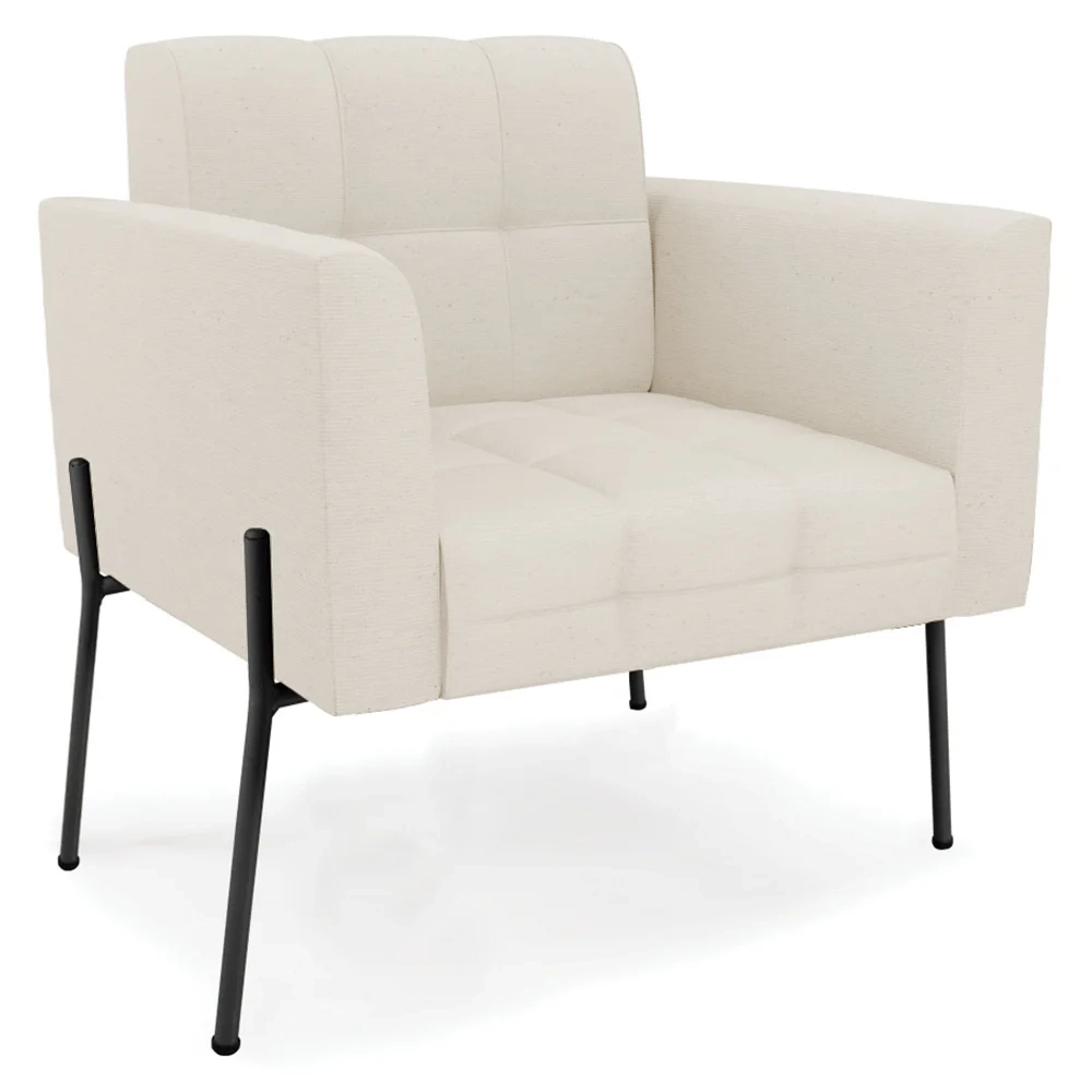 Poltrona Para Sala Pés Metálicos Preto Ana Linho Bege - Ibiza