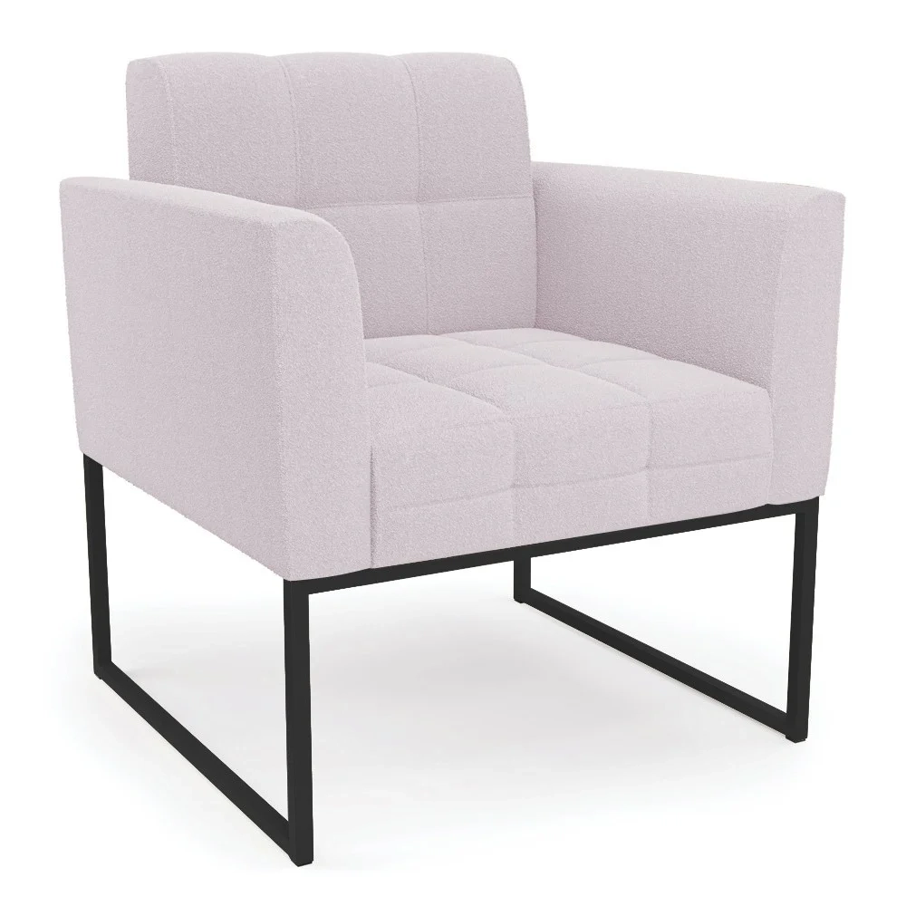 Poltrona Para Sala Base Industrial Preto Ana Boucle Rosê - Ibiza