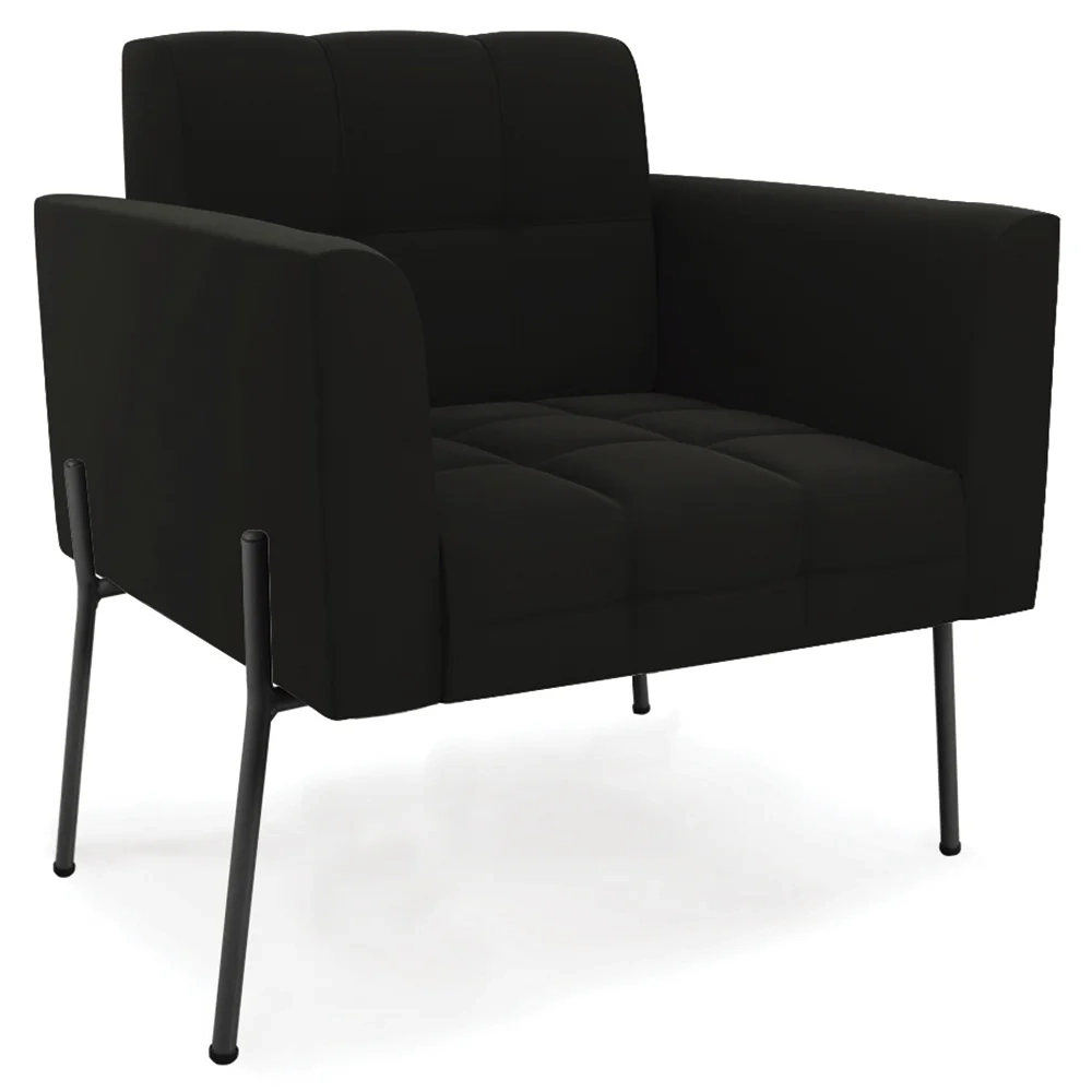 Poltrona Para Sala Pés Metálicos Preto Ana Suede Preto - Ibiza