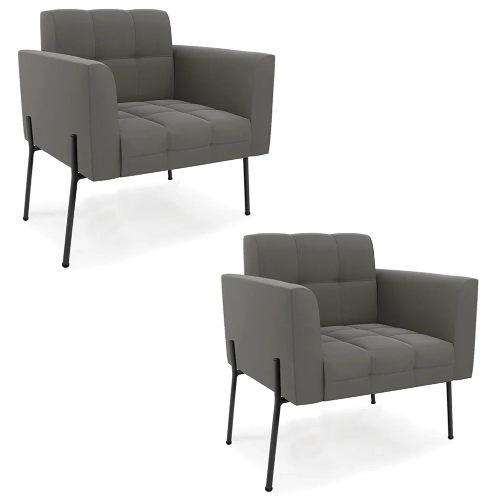 Poltrona Para Sala Pé Metal Preto Kit 2 Ana Suede Grafite - Ibiza