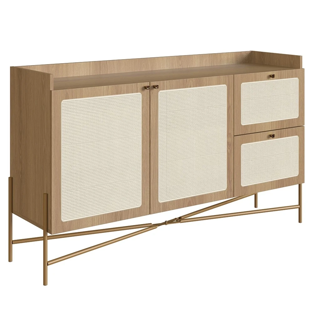 Balcão Aparador Buffet 2 Portas Pé Metal Arlo A10 Hanover/Dourado - Mpozenato