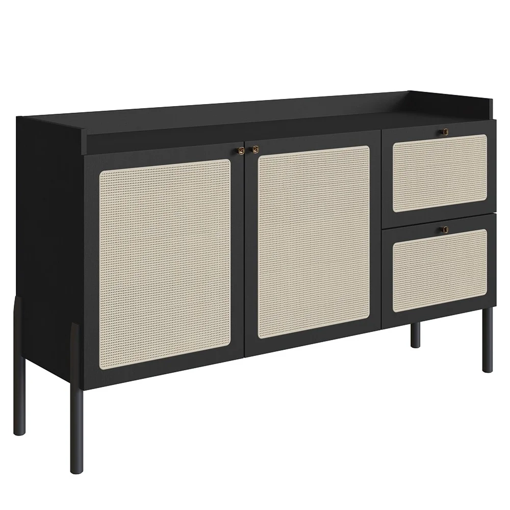 Balcão Aparador Buffet Pés de Madeira Arlo A10 Nero/Preto - Mpozenato