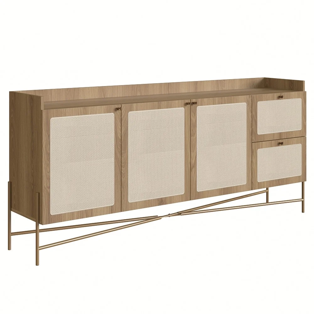 Balcão Aparador Buffet 3 Portas Pé Metal Arlo A10 Hanover/Dourado - Mpozenato