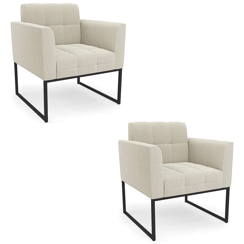 Poltrona Sala Base Industrial Preto Kit 2 Ana Boucle Bege - Ibiza