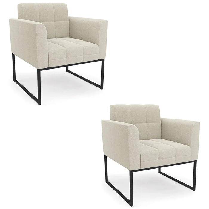 Poltrona Sala Base Industrial Preto Kit 2 Ana Boucle Bege - Ibiza