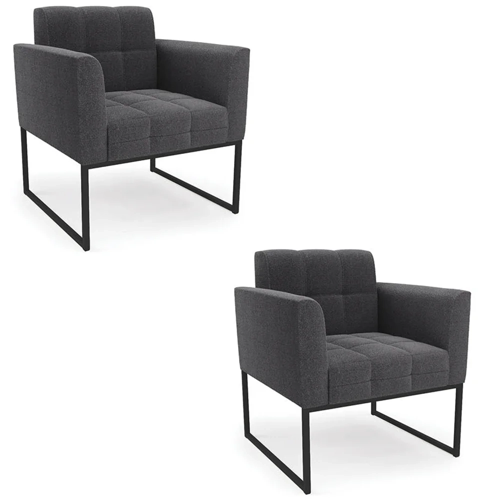 Poltrona Sala Base Industrial Preto Kit 2 Ana Boucle Grafite - Ibiza