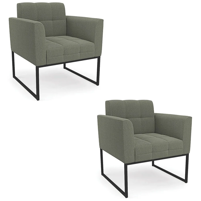 Poltrona Sala Base Industrial Preto Kit 2 Ana Boucle Menta - Ibiza