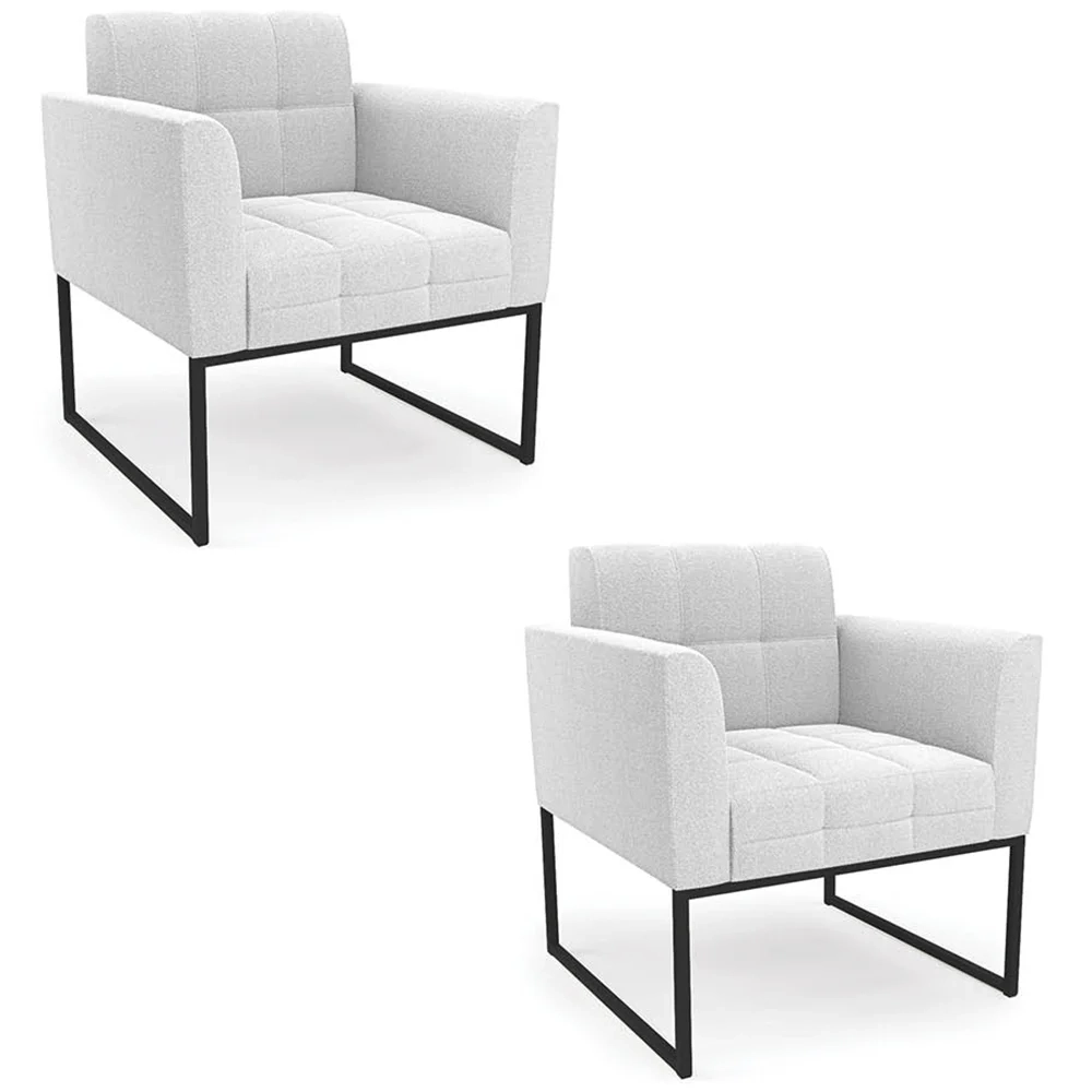 Poltrona Sala Base Industrial Preto Kit 2 Ana Boucle Off - Ibiza