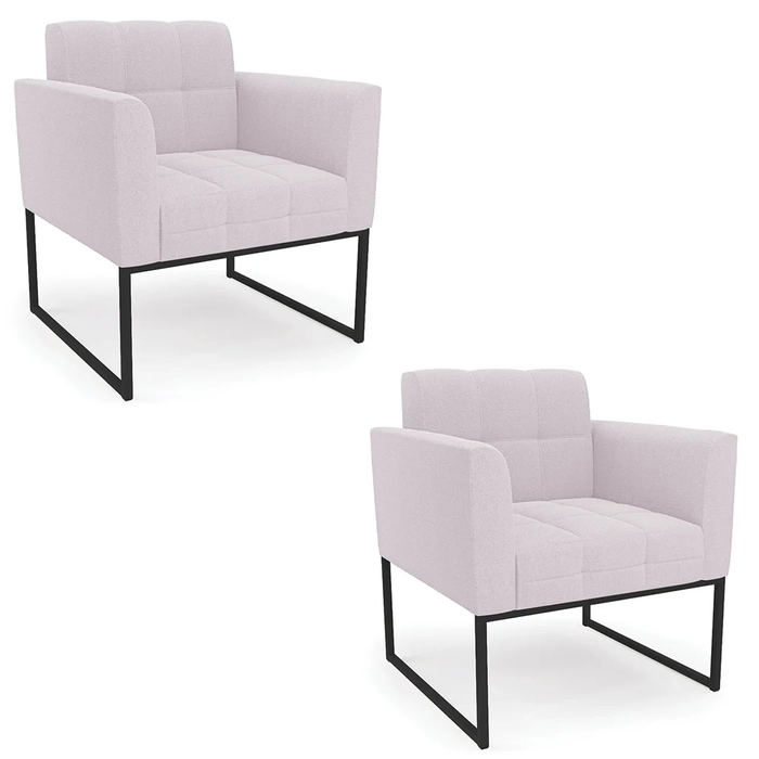 Poltrona Sala Base Industrial Preto Kit 2 Ana Boucle Rosê - Ibiza