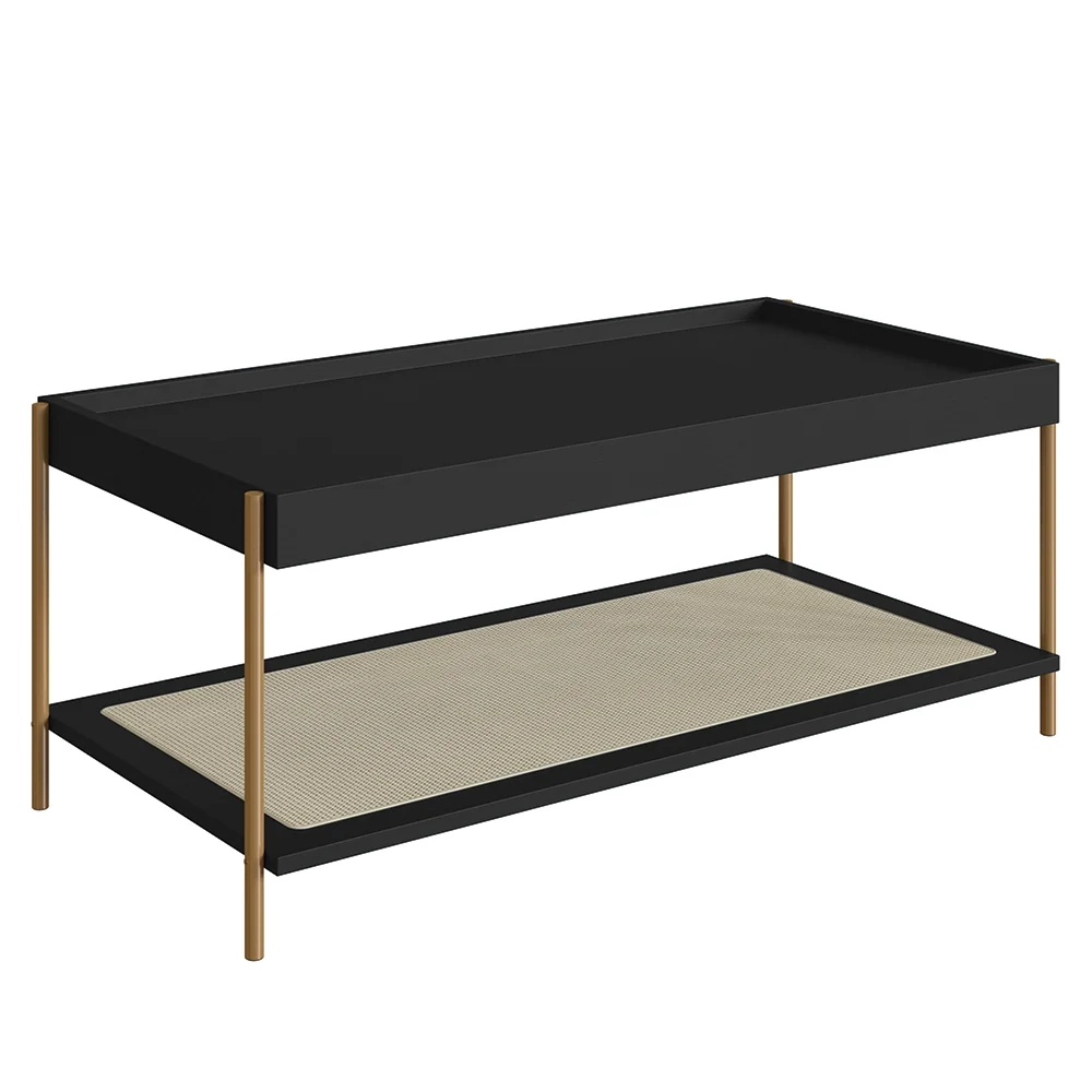 Mesa de Centro Para Sala Pé Metal Arlo A10 Nero/Dourado - Mpozenato