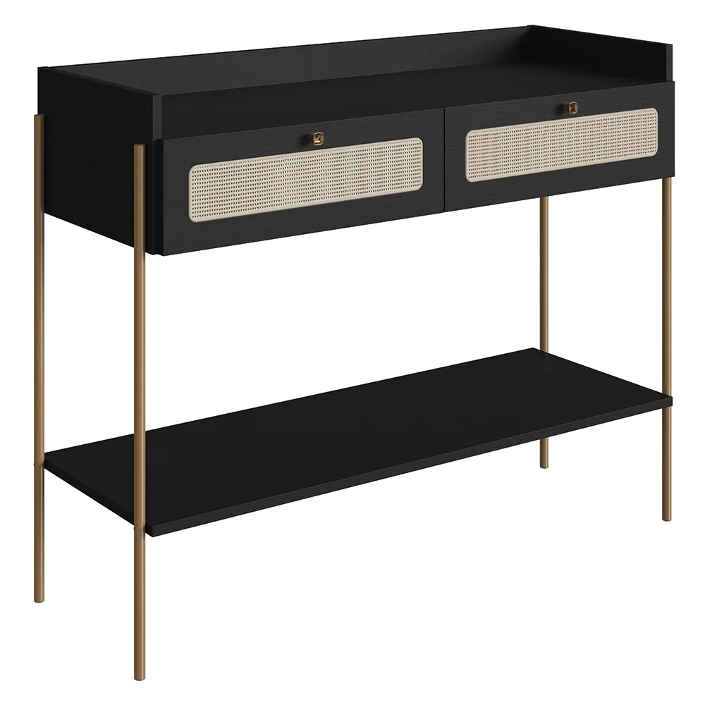 Aparador Para Sala 2 Gavetas Pé Metal Arlo A10 Nero/Dourado - Mpozenato