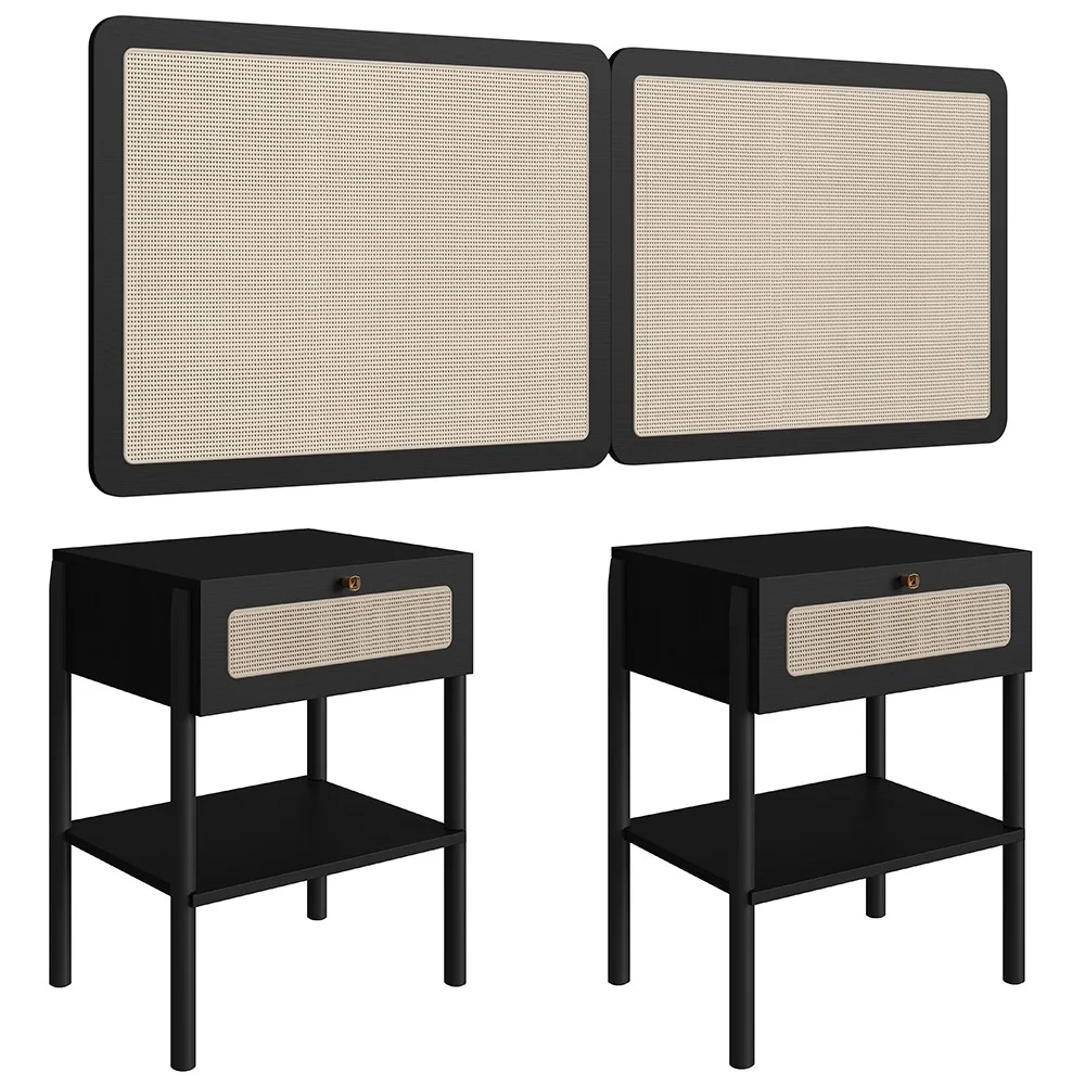 Cabeceira Casal e Queen Com 2 Mesas Laterais Arlo A10 Nero/Preto - Mpozenato