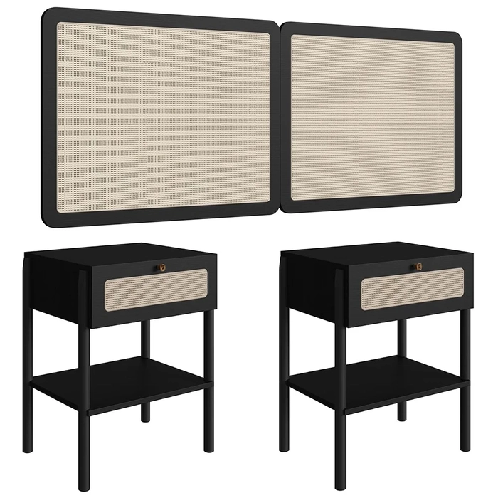 Cabeceira Casal e Queen Com 2 Mesas Laterais Arlo A10 Nero/Preto - Mpozenato