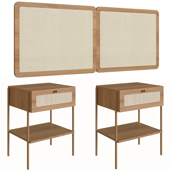 Cabeceira Casal e Queen Com 2 Mesas Laterais Arlo A10 Hanover/Dourado - Mpozenato