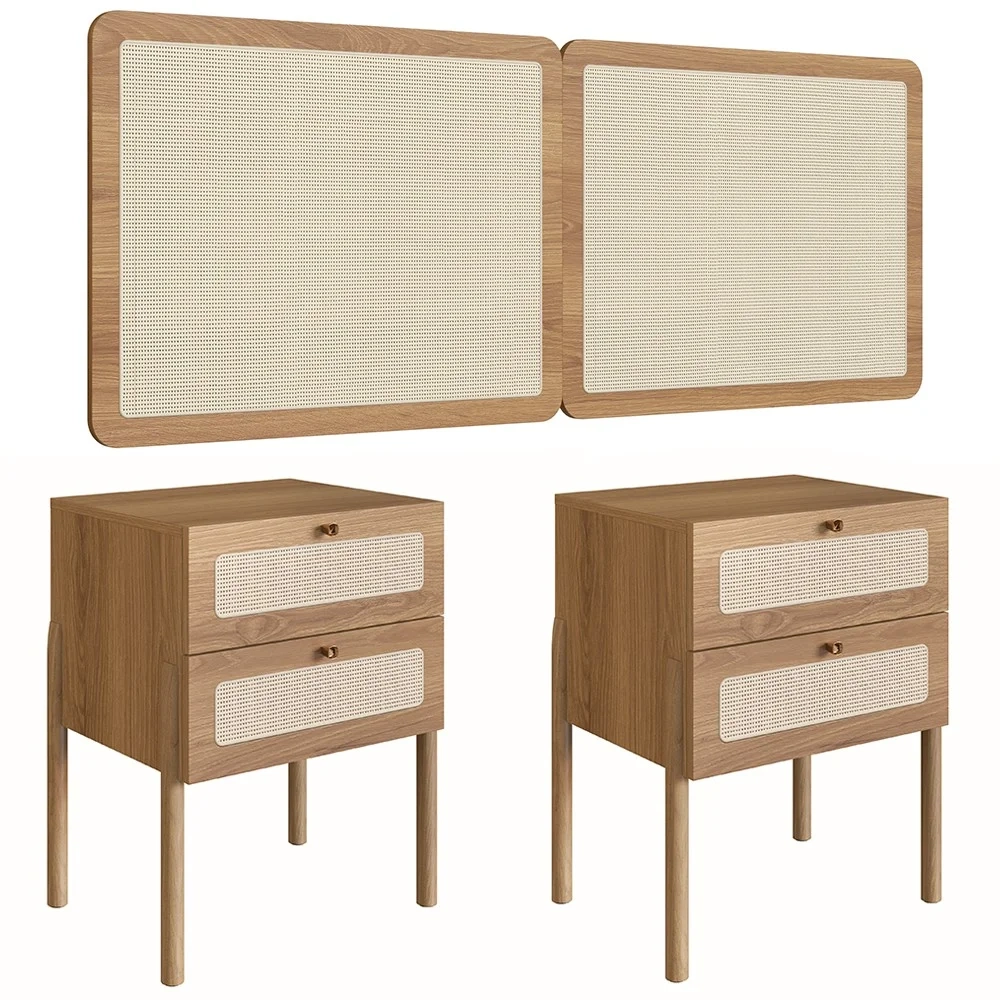 Cabeceira Casal Queen e 2 Mesas Pés Madeira Arlo A10 Hanover - Mpozenato