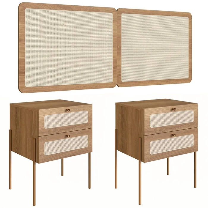 Cabeceira Casal Queen e 2 Mesas Pé Metal Arlo A10 Hanover/Dourado - Mpozenato