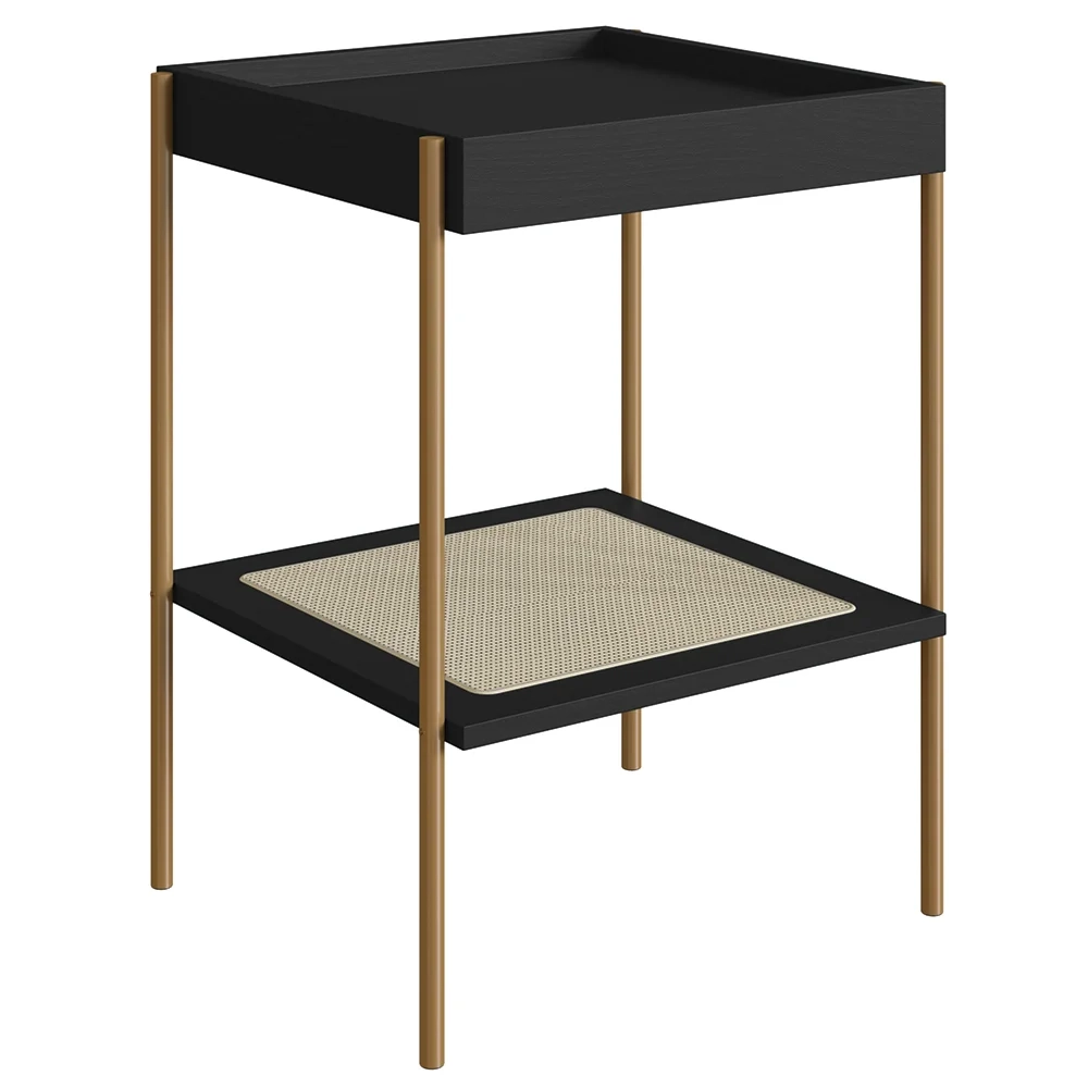 Mesa Lateral Com Prateleira Pé Metal Arlo A10 Nero/Dourado - Mpozenato