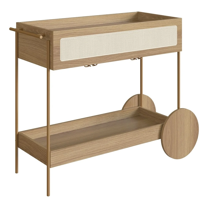 Carrinho Bar 1 Gaveta Porta Taças Pé Metal Arlo A10 Hanover/Dourado - Mpozenato