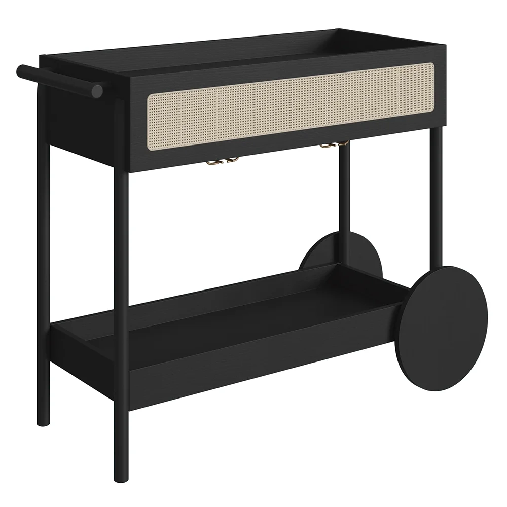 Carrinho Bar 1 Gaveta Porta Taças Pés Madeira Arlo A10 Nero/Preto - Mpozenato