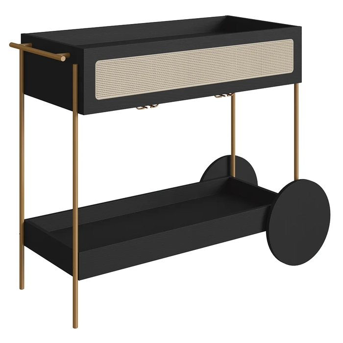 Carrinho Bar 1 Gaveta Porta Taça Pé Metal Arlo A10 Nero/Dourado - Mpozenato