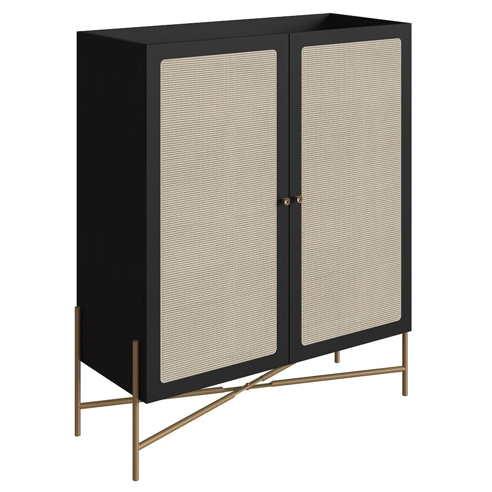 Armário Aparador Bar 2 Portas Pé Metal Arlo A10 Nero/Dourado - Mpozenato