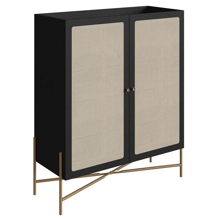 Armário Aparador Bar 2 Portas Pé Metal Arlo A10 Nero/Dourado - Mpozenato