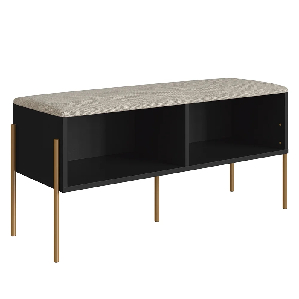 Banco Sapateira Estofada Para Quarto Pé Metal Arlo A10 Nero/Dourado - Mpozenato