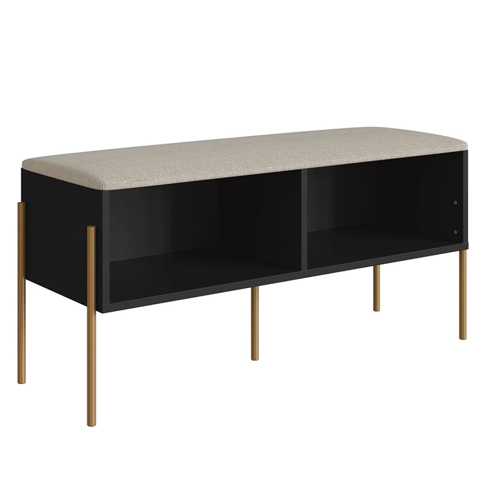 Banco Sapateira Estofada Para Quarto Pé Metal Arlo A10 Nero/Dourado - Mpozenato