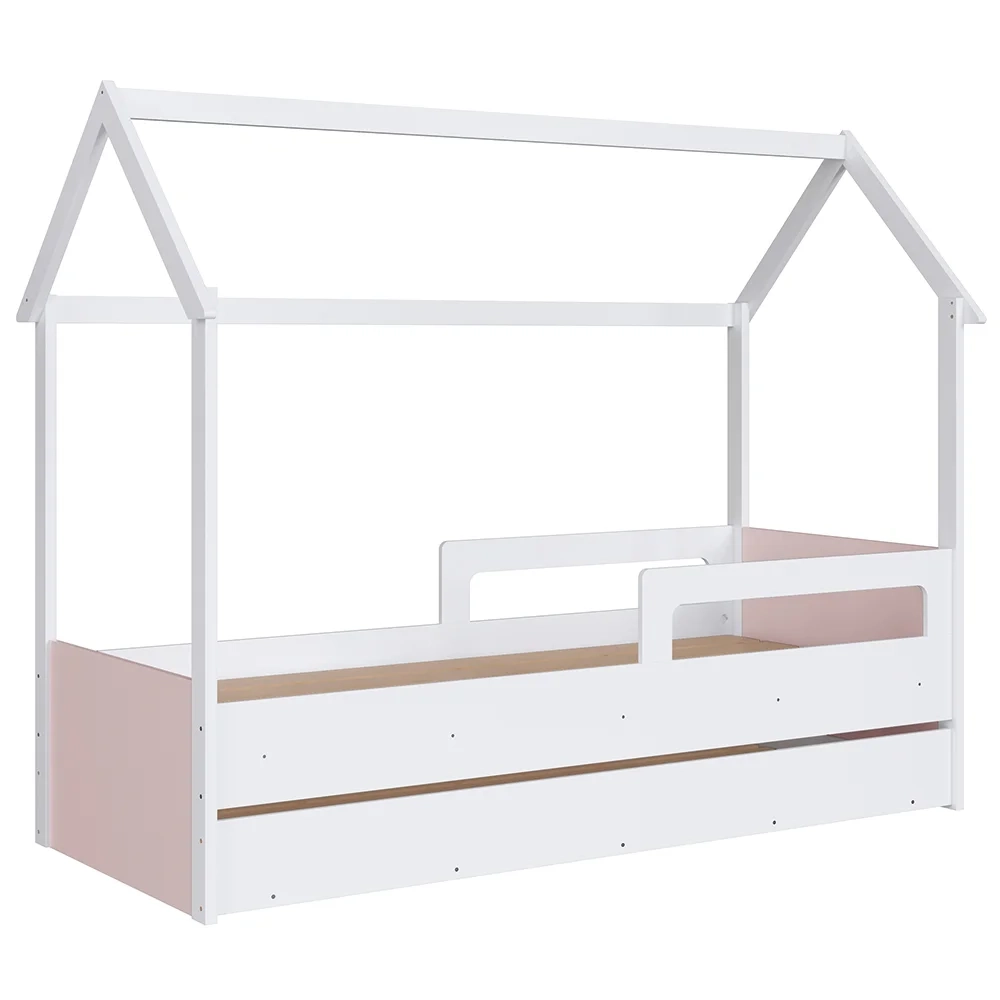 Cama Infantil Casinha Com Auxiliar Infix C06 Branco/Rosa - Mpozenato