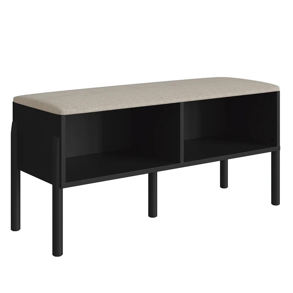 Banco Sapateira Estofada Para Quarto Pés Madeira Arlo A10 Nero/Preto - Mpozenato