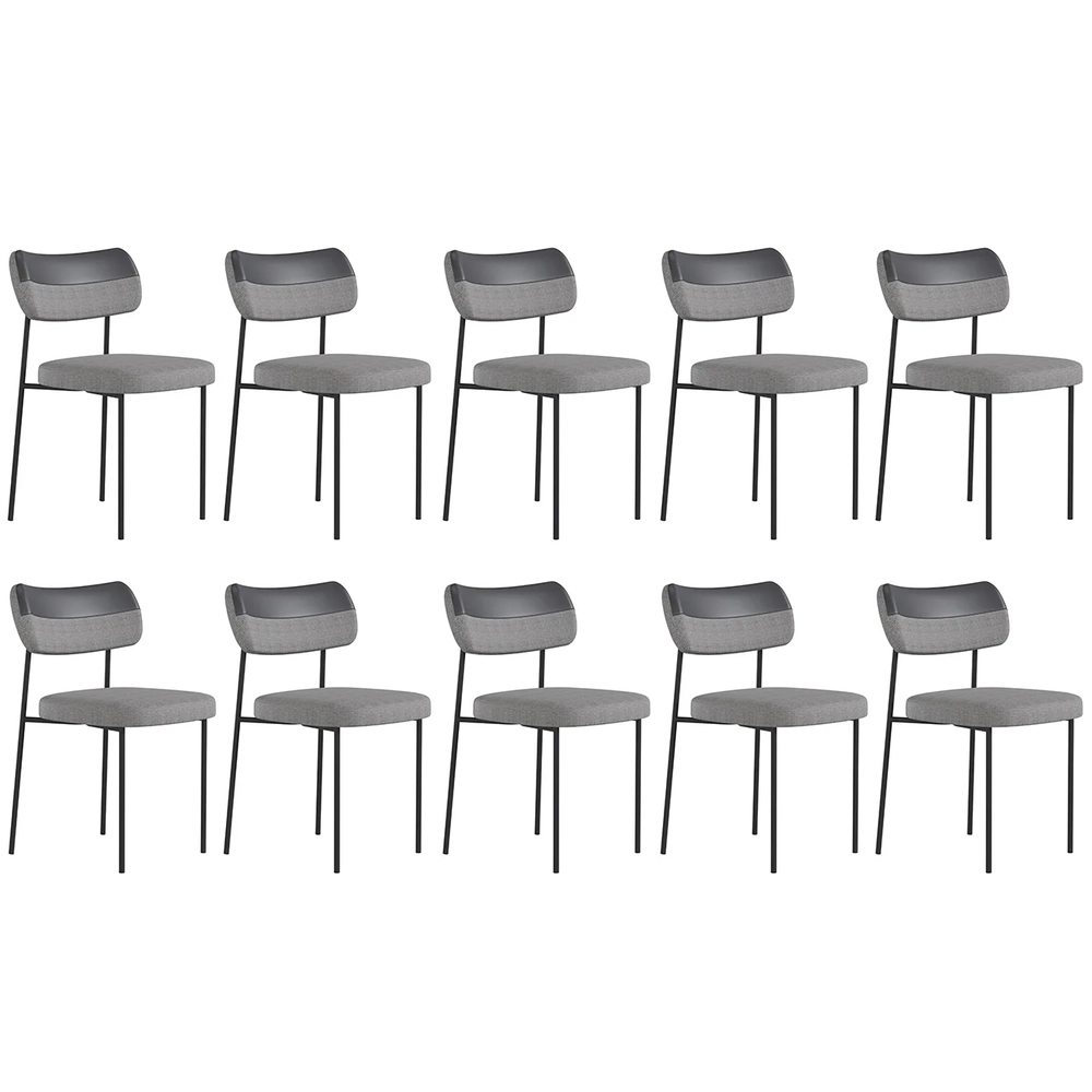Kit 10 Cadeiras Estofadas Milli Sintético/Linho A14 Preto/Cinza - Mpozenato