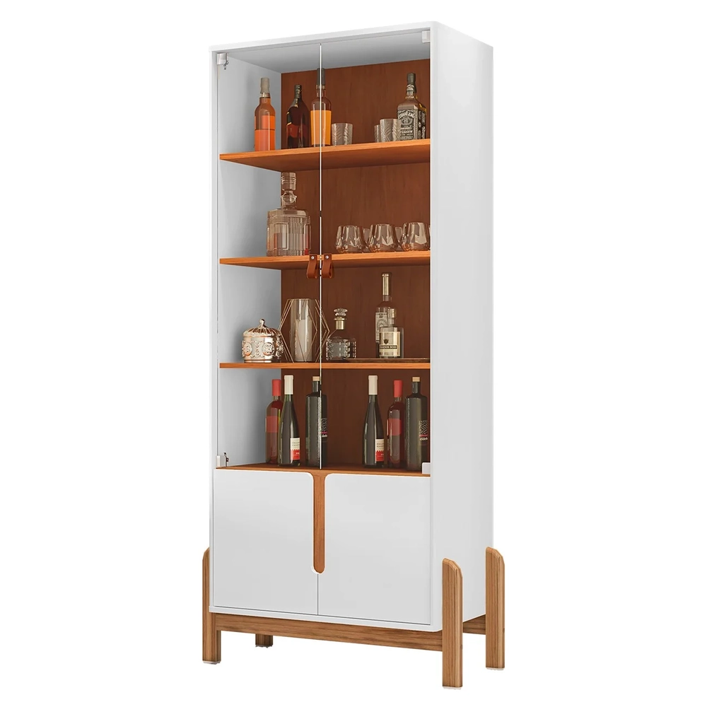 Cristaleira de Vidro Para Sala de Jantar Nay C14 Branco/Cedro - Mpozenato