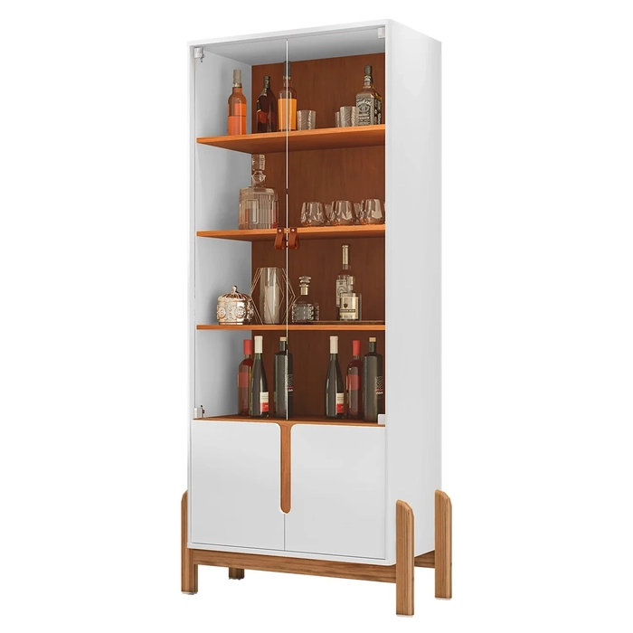Cristaleira de Vidro Para Sala de Jantar Nay C14 Branco/Cedro - Mpozenato