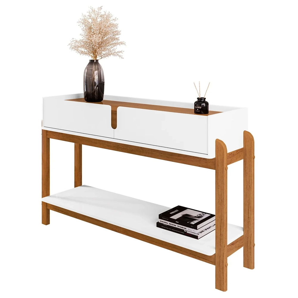 Aparador de Sala 2 Gavetas 130cm Nay C14 Branco/Cedro - Mpozenato