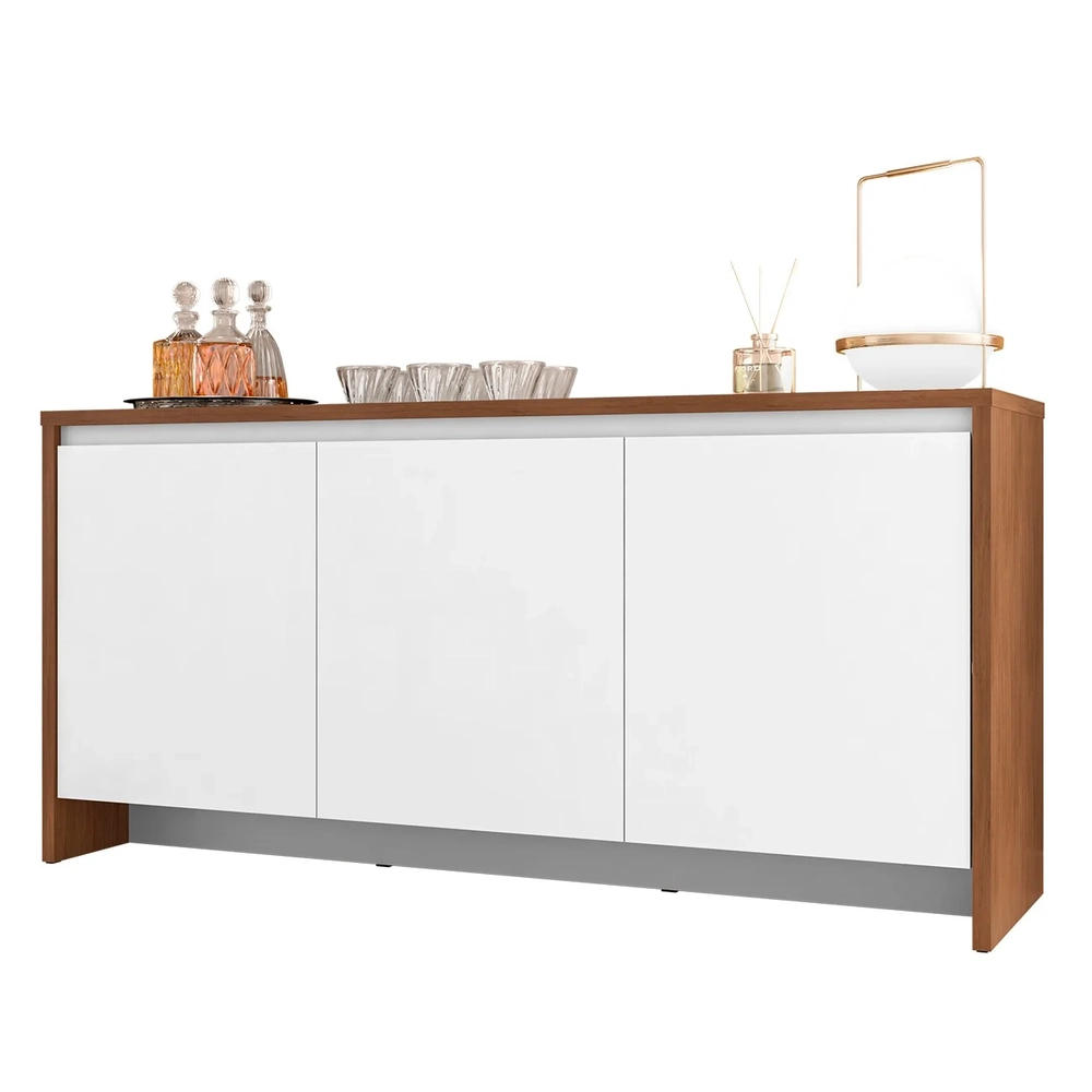 Balcão Aparador Buffet 3 Portas Madrid C14 Cedro/Branco - Mpozenato
