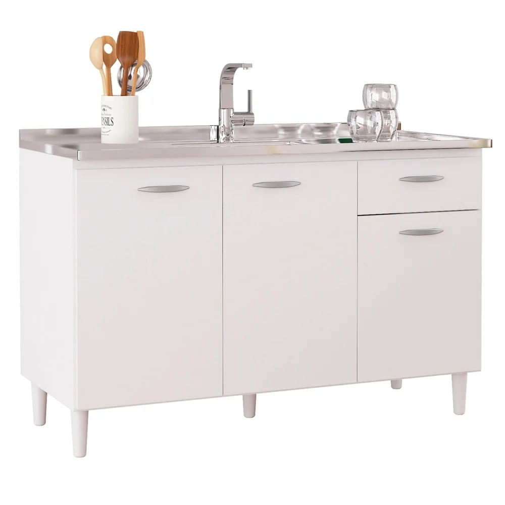 Balcão de Cozinha Com Pia Inox 120cm Classic Z46 Branco - Mpozenato