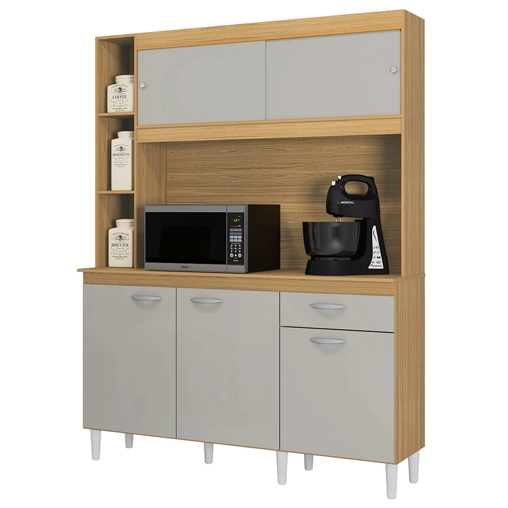 Armário de Cozinha Compacta 140cm Parisi Z46 Damasco/Off White - Mpozenato