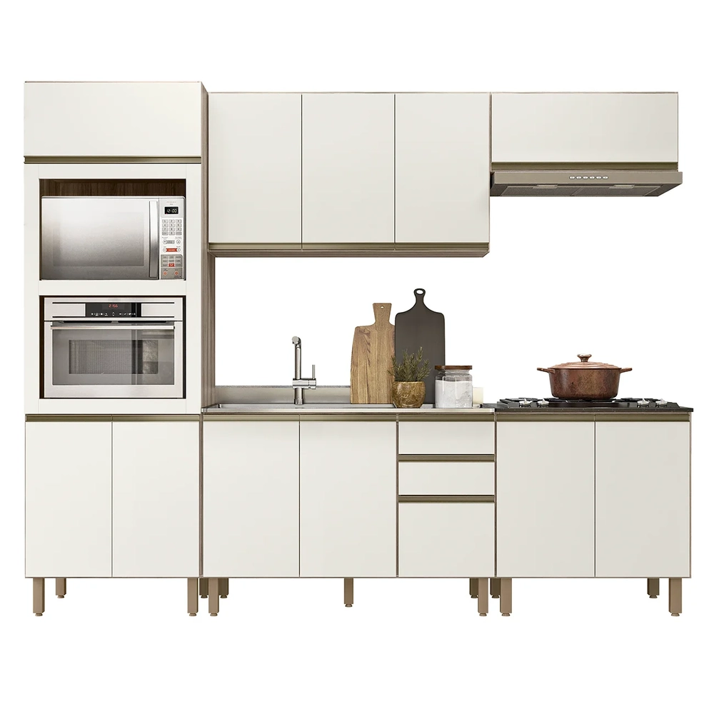 Armário de Cozinha 5 Peças Com Pia 120cm Jany N03 Carvalho/Off - Mpozenato