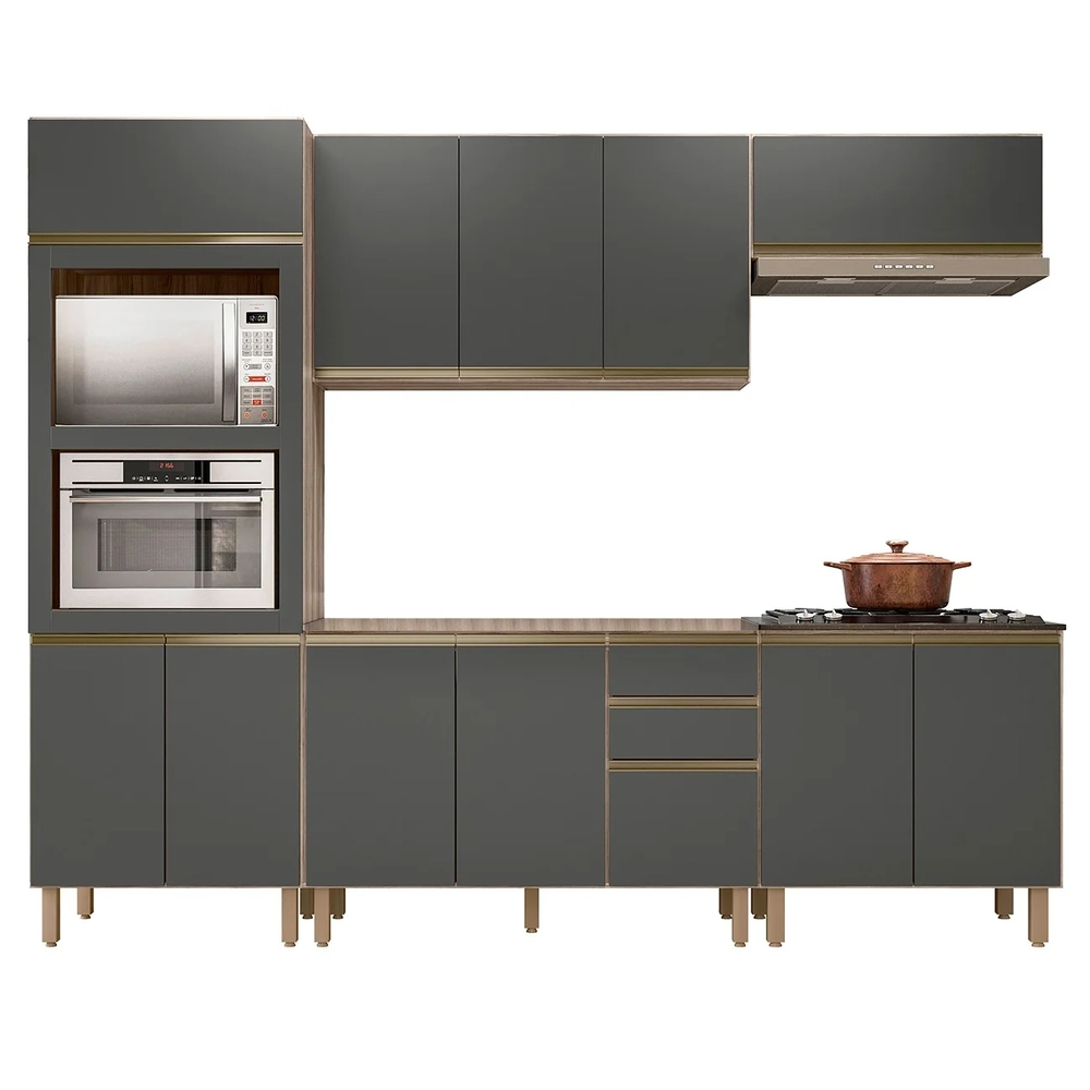 Armário de Cozinha 5 Peças Sem Tampo Jany N03 Carvalho/Grafite - Mpozenato