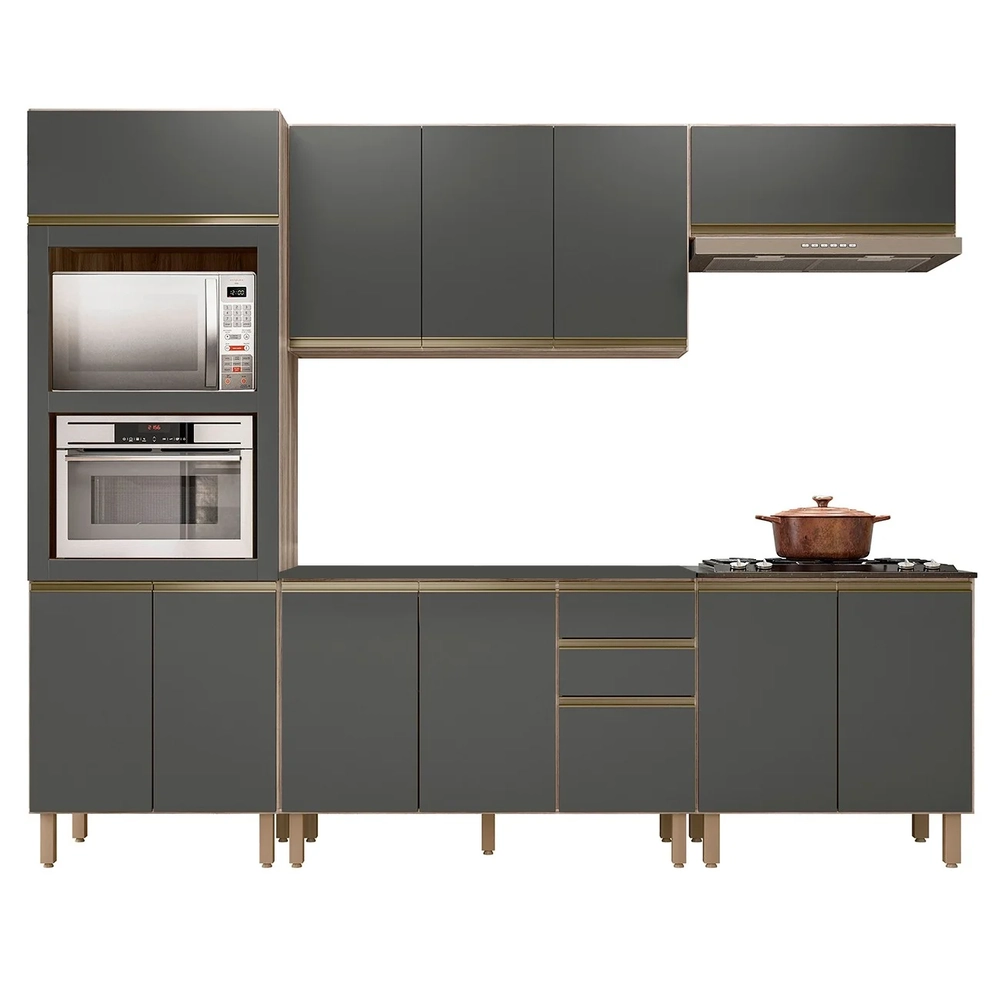 Armário de Cozinha 5 Peças Com Tampo Jany N03 Carvalho/Grafite - Mpozenato