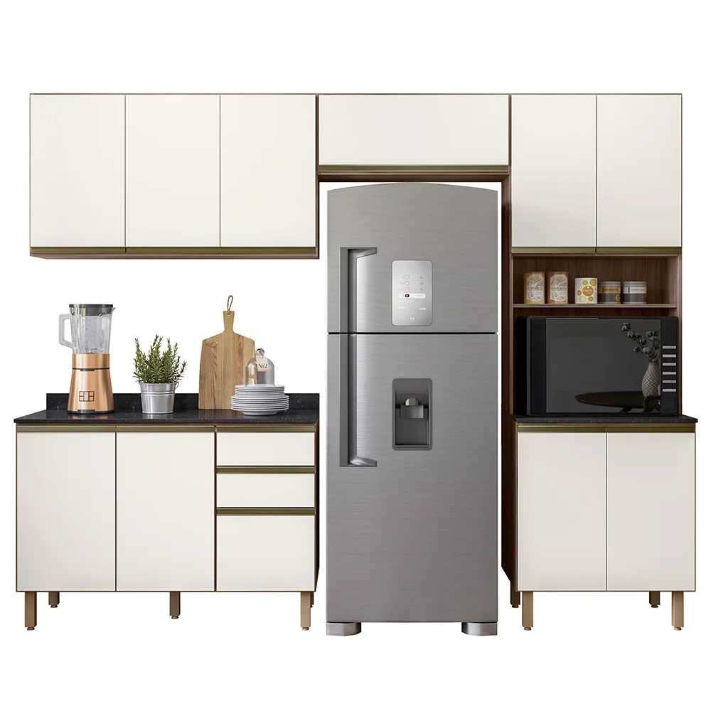 Armário de Cozinha 4 Peças Com Tampo Lita N03 Carvalho/Off - Mpozenato