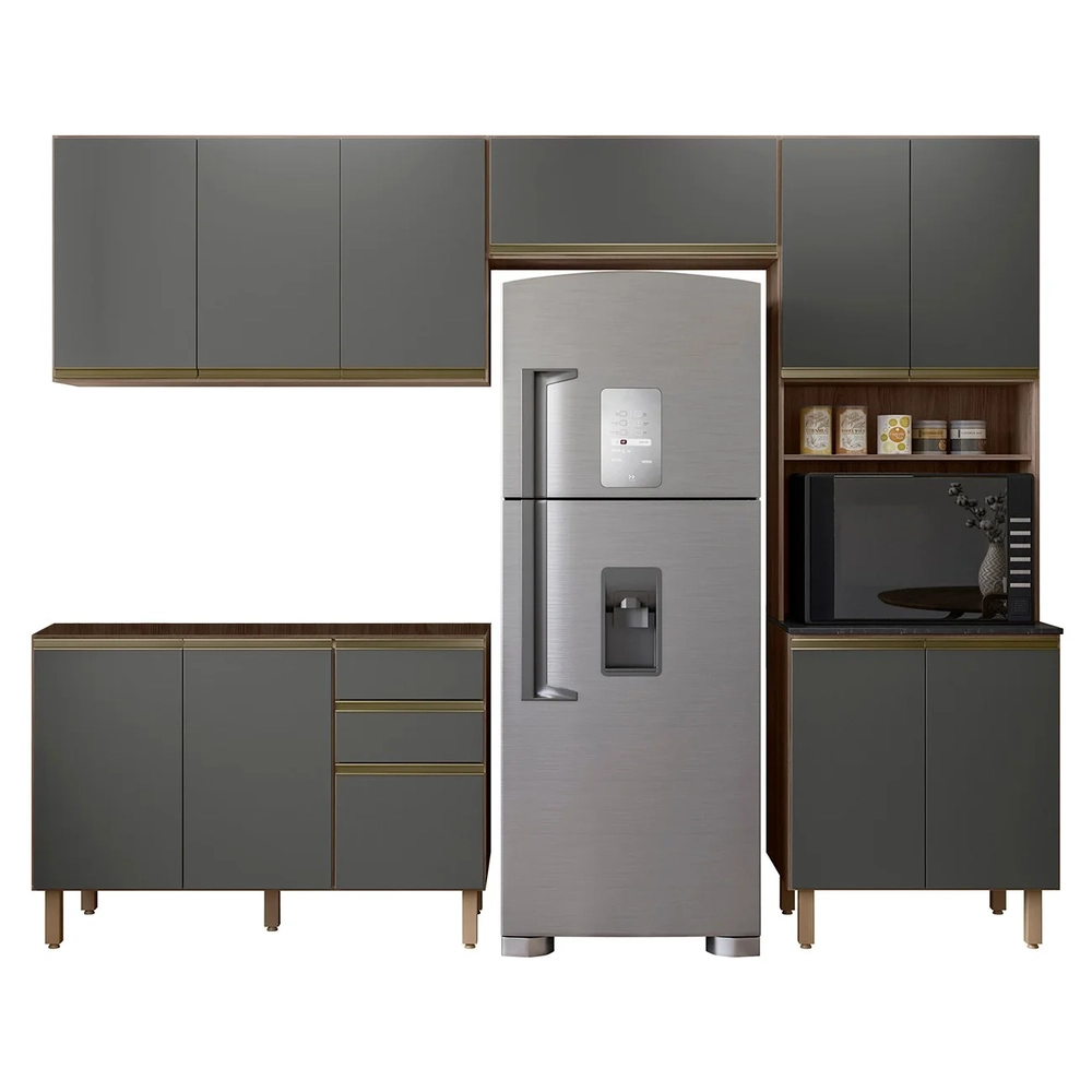 Armário de Cozinha 4 Peças Sem Tampo Lita N03 Carvalho/Grafite - Mpozenato