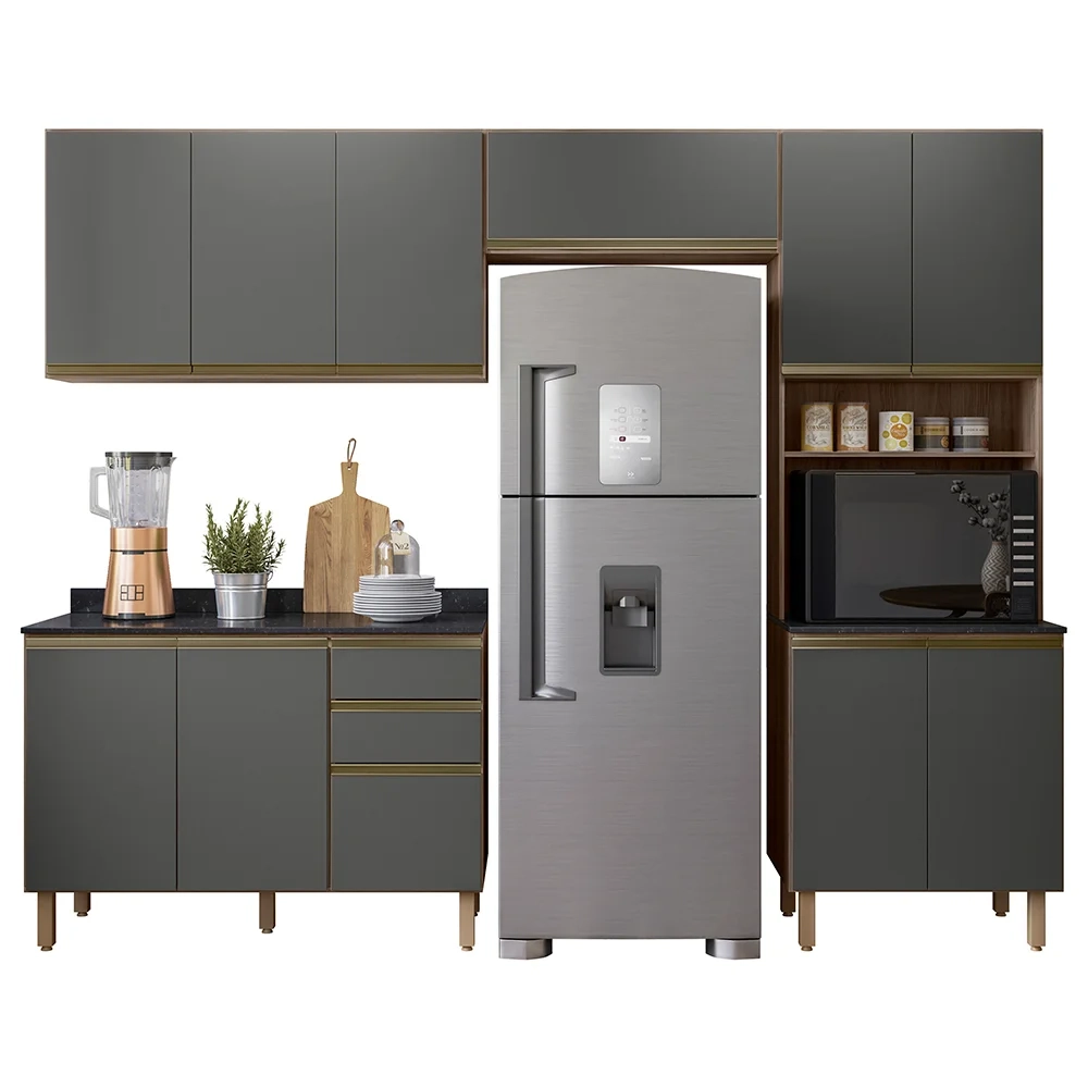 Armário de Cozinha 4 Peças Com Tampo Lita N03 Carvalho/Grafite - Mpozenato