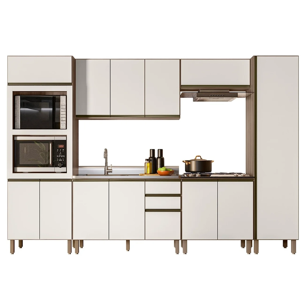 Armário de Cozinha 6 Peças Com Pia 120cm Jessy N03 Carvalho/Off - Mpozenato